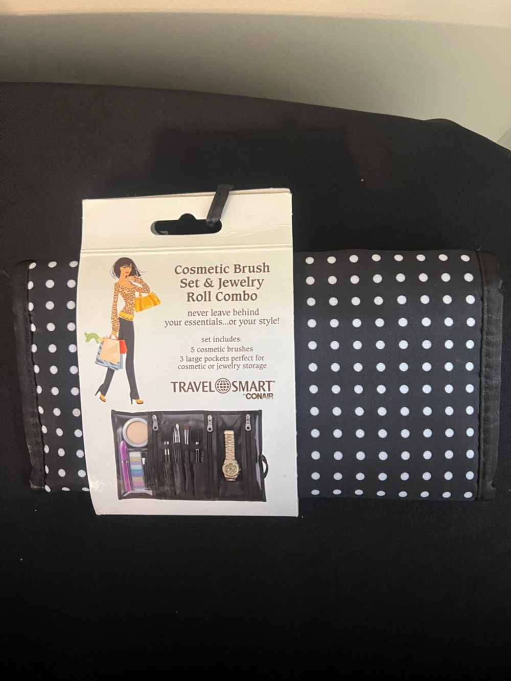 Travel Smart by Conair Polka Dot Cosmetic Brush & Jewelry Roll